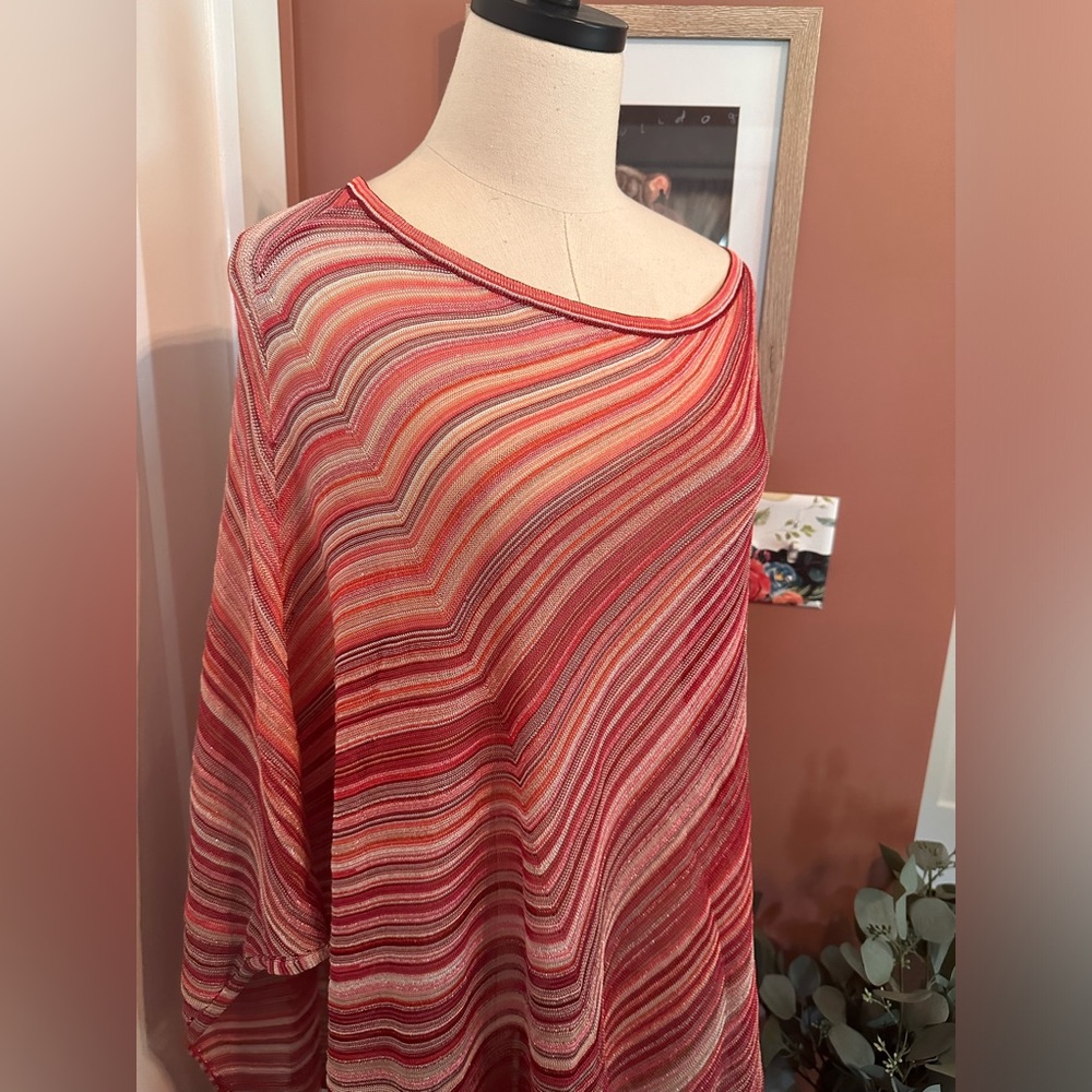Missoni diagonal striped red silver metallic thread OS asymmetrical cape/shawl - Picture 3 of 13
